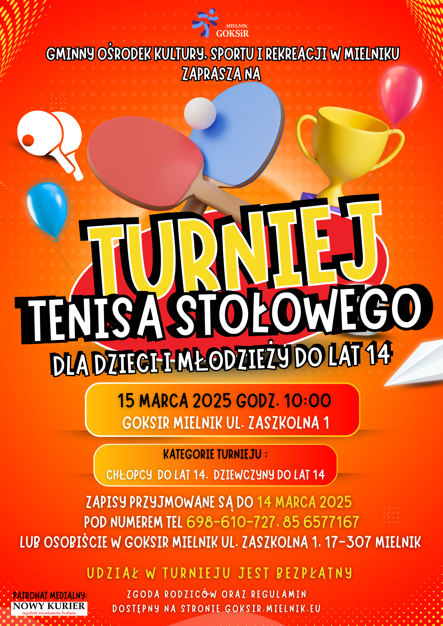 plakat z informacją o turnieju tenisa stołowego